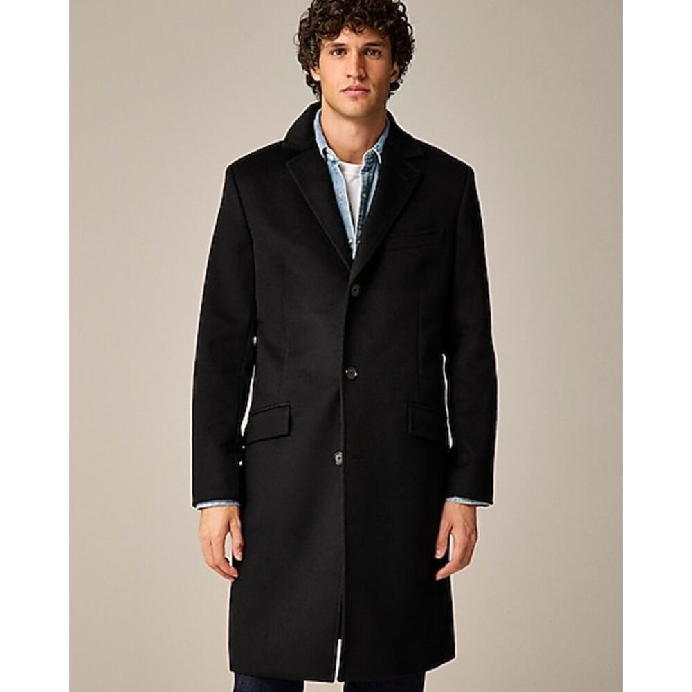 J.Crew Men's Black Rivington Topcoat In Italian Wool Blend Size 42R NWT - Picture 2 of 15